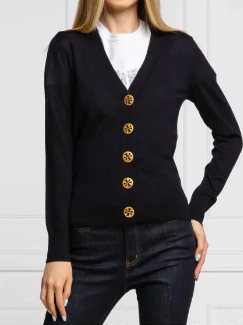 Tory Burch Black Cardigan with Gold Buttons